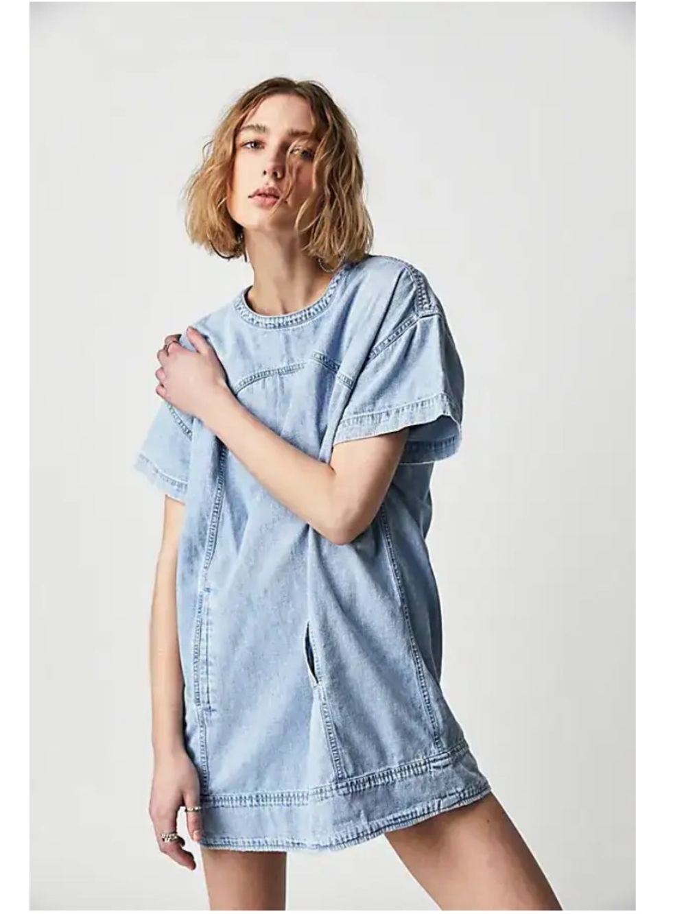 Free People Arland Light Wash Denim Tunic Mini Dress